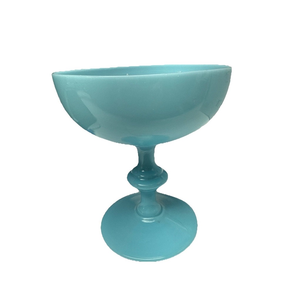 Vtg Portieux Vallerysthal Robin Egg Blue Opaline Glass Goblet 4.25" #13526 - Picture 2 of 7